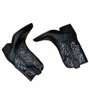 Black Embroidered Western Ankle Boots